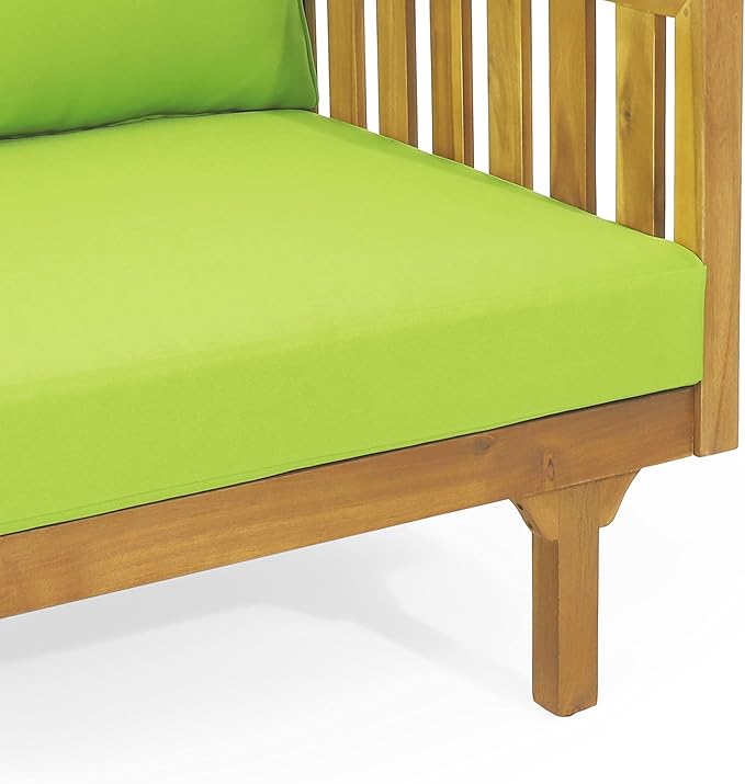 Claremont Outdoor 3 Seater Daybed with Cushions - Acacia Wood - Teak/Green