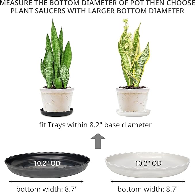 Plant Saucer, 7 Pack 8 10 12 14 15 Inch Durable Plastic Plant Trays for Pots, White & Black Round Plant Pot Saucers, Drip Tray for Indoor and Outdoor Garden (10", for 7 8 Inch Pot)