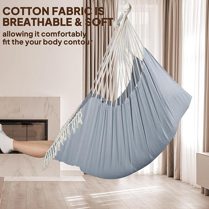 Chihee Hammock Chair 4.9ft x 3.9ft Max 500 Lbs Widen Hanging Swing 2 Cushions Included Metal Spreader Bar with Anti-Slip Grooves Portable Comfy Hanging Chair Side Pocket Bohemian Chair Indoor Outdoor
