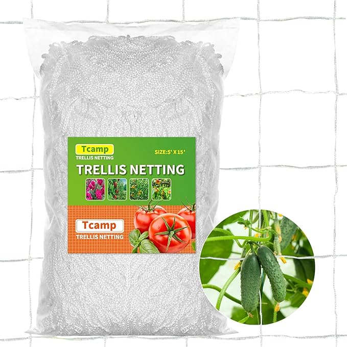 Tcamp Trellis Netting for Climbing Plants Outdoor Indoor (6" Square Mesh Ployester, 5ft x 15ft) (2 Pack)