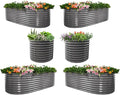 A ANLEOLIFE Set of 6, 30 Inch Extra Tall Galvanized Raised Garden Beds Kit, Large Oval & Round Metal Planters – Ideal for Backyard Vegetables Flowers Herbs, Quartz Grey