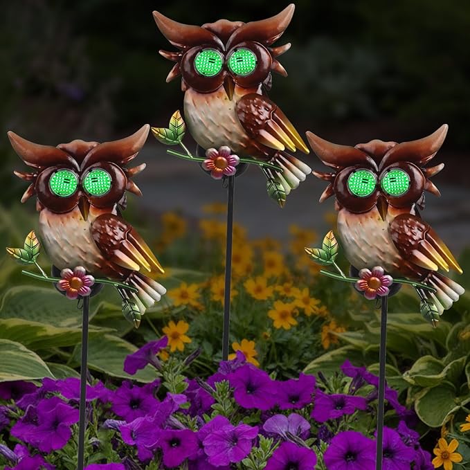 Solar Owl Garden Stakes Decorative with Moving LED Eyes Lights, 39.7" Owl Solar Lights Outdoor Garden for Pathway Patio Yard Metal Art