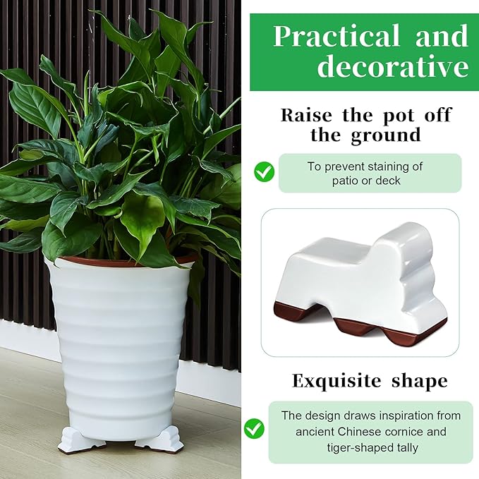 Kigeli 6 Pcs Resin Garden Pot Feet for Outdoor Planters 3 Inch Long 1.5 Inch Tall Flower Handmade Elevator Plant Feet Frost Proof Lifter for 14-20 in Pot (White)