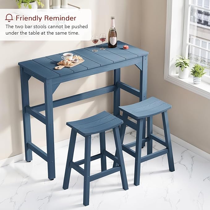 Stoog Patio Bar Table, All-Weather Outdoor Bar Height Table with Adjustable Feet, Low Maintenance, for Balcony, Deck, Porch, and Poolside, Blue