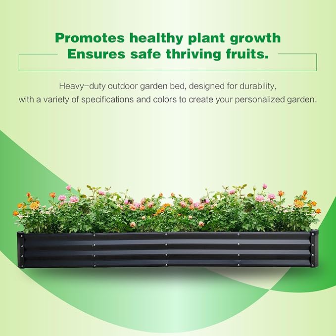 GARDMAX 8x4x1FT Galvanized Raised Garden Bed Kit, Metal Planter Boxes Outdoor with Easy Assembly, Large Garden Bed for Vegetables, Fruits, Flower, Herbs Rectangle Dark Gray