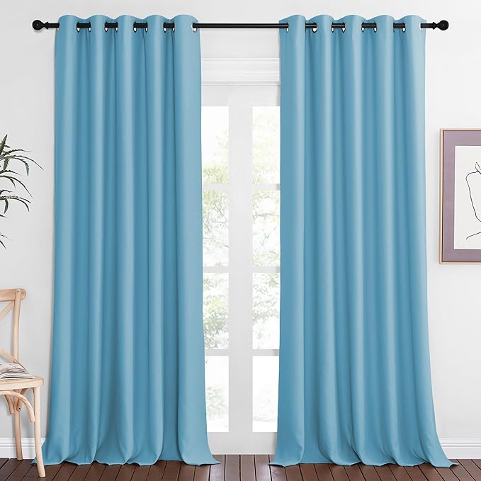 NICETOWN Blackout Curtain Drape for Bedroom - Light Reducing Thermal Insulated Solid Grommet Room Darkening Window Curtain 90 inches Long for Living Room (Teal Blue, 1 Piece, W66 x L90)