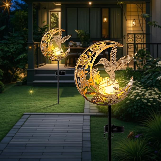 JOBOSI Solar Moon Hummingbird Decorative Light Gift Portable Decorative Ground Stake Light, Gifts for Women Mom Grandmothers, Garden Lawn Decor Christmas & New Year Gift