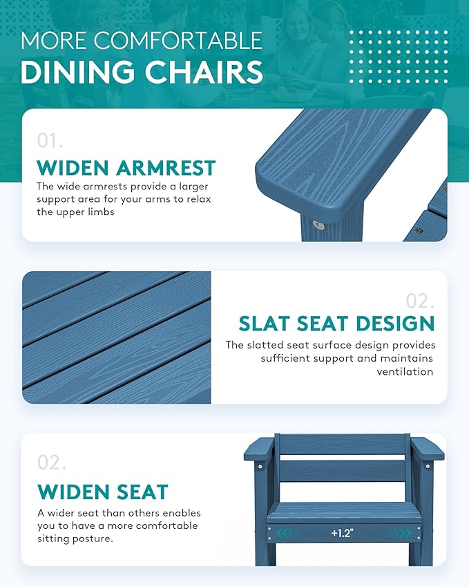 SERWALL 7-Piece Patio Dining Sets, 60" - 83" Expandable Outdoor Dining Table and 6 HDPE Chairs, All Weather HDPE Outdoor Furniture Set for Backyard, Garden, Blue