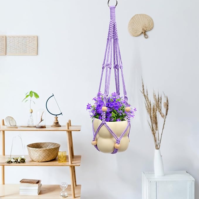 Hoteam 12 Pcs Macrame Plant Hangers Macrame Hanging Planters for Indoor Plants Handmade Boho Hanging Baskets Flower Pots Holder for Outdoor Home Wall Decor