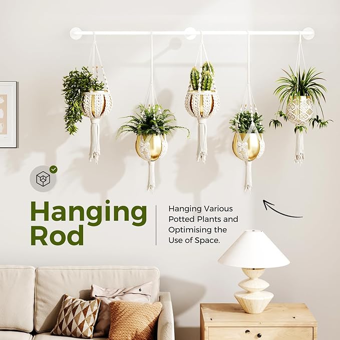 Bamworld Hanging Planters for Indoor - 70in White Metal Rod Plant Hangers (Pot & Plant Not Included)