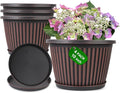 Planter-Pots-for-Plants-Indoor-Outdoor, 4 Pack 10 Inch Plastic Flower Pots with Saucer & Drainage Holes, Modern Garden Planters for Planting Medium Large Plants，Decorative Resin Garden Pots