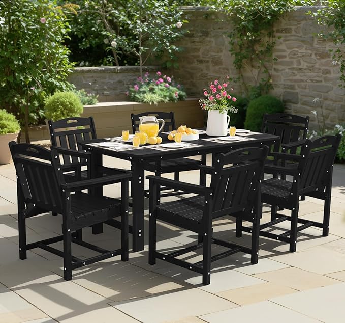Ciokea Outdoor Patio Dining Chair, HDPE Porch Chairs for Dining Table, All-Weather Durable Outdoor Furniture for Backyard, Garden, Lawn & Poolside, Black