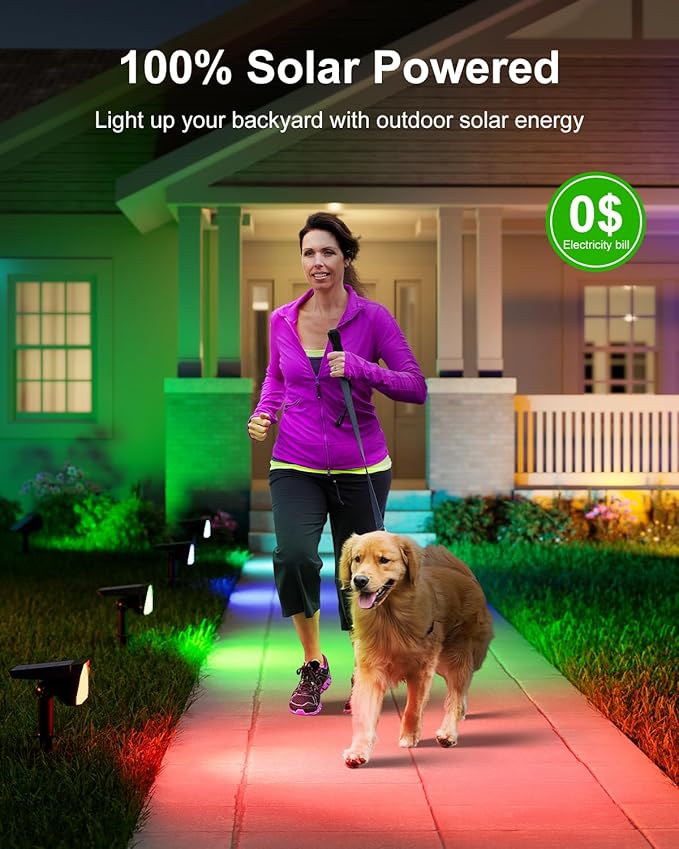 6 Pack Color Changing Solar Powered Outdoor Spot Lights Outside Landscape Waterproof 24 LED Spotlights Dusk to Dawn for Christmas Decorations,Tree, Snowman, Elk Statues, 8 Colorful for Accent Lighting