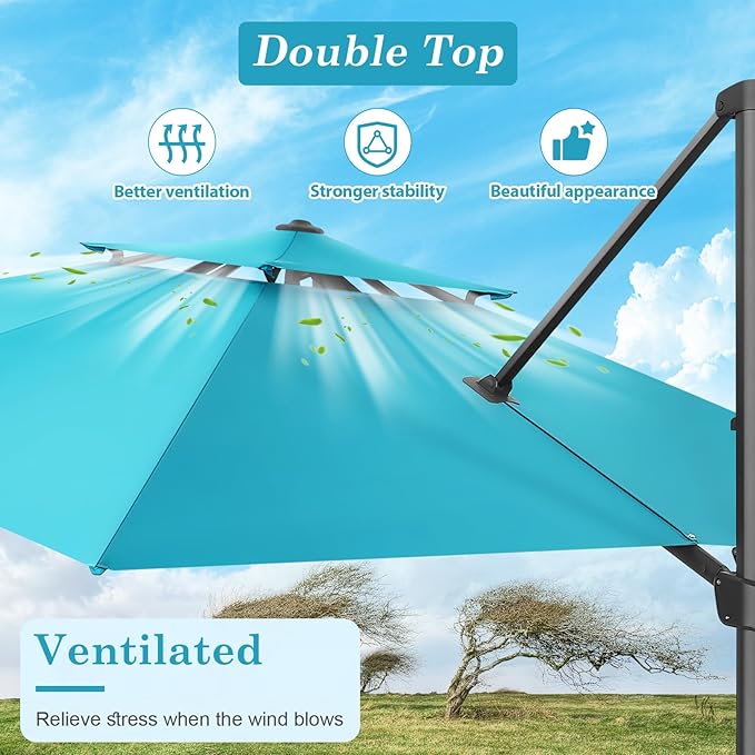 HOTEEL10x10ft Patio Umbrella Cantilever Umbrellas - Upgrade and Intensify - 360 Rotation and 5 Angles Adjustment - Aluminum Offset Pool Umbrella Outdoor Umbrellas for Patio Garden Pool