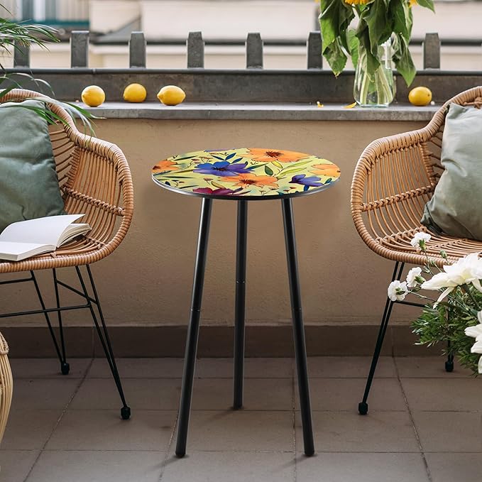 Party Zealot 2 Packs Metal Floral Round Side Table 13.2" Small Outdoor Patio Round Accent Coffee Tables Indoor Corner Stand for Small Spaces Weather-Resistant for Balcony Plant Stand