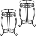 FaithLand 2 Pack Plant Stands, Heavy Duty Metal Planter Holder Indoor Outdoor, 2 Tier Round Potted Supports Rack, Corner Display Shelf Black