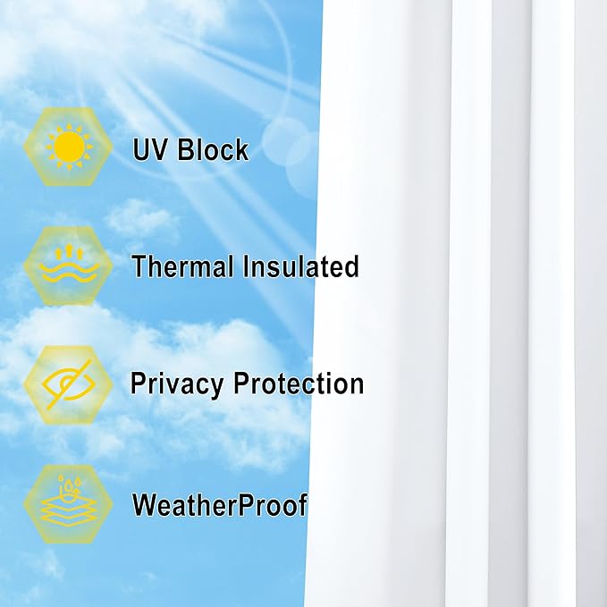 NICETOWN White Outdoor Curtains for Patio Waterproof 95 inches Long, 2 Panels Premium Thick Privacy Weatherproof Grommet Outside Drapes for Porch, Gazebo, 52W x 95L inch, Pure White