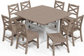 Outdoor Dining Set, HDPE 9-Piece Patio Table and Chairs Set, All-Weather Outdoor Dining Table Set for 8 with Umbrella Hole, Durable Patio Furniture Set with Chairs,White Brown