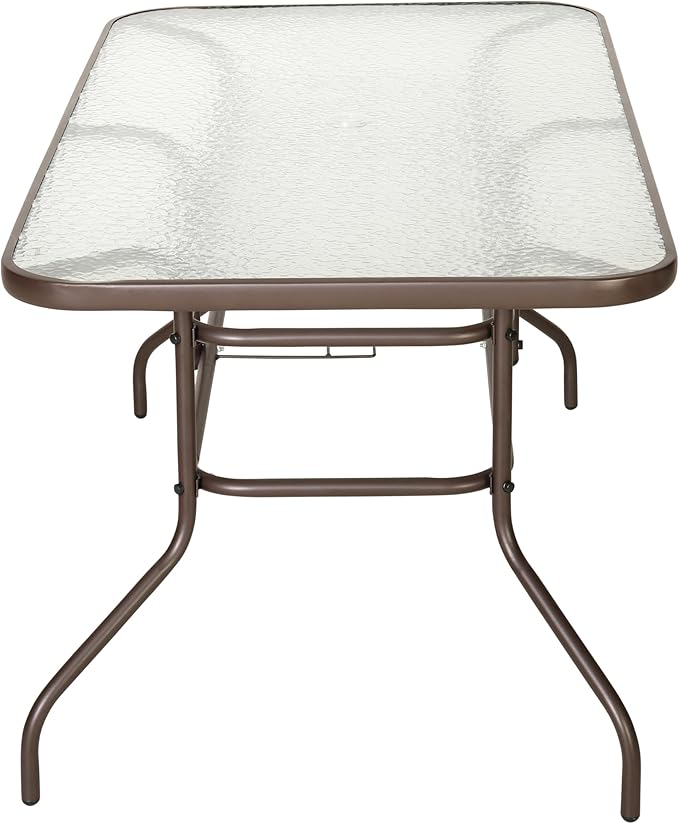 Flash Furniture Tory 31.5" x 55" Rectangular Tempered Glass Metal Table with Umbrella Hole, Bronze