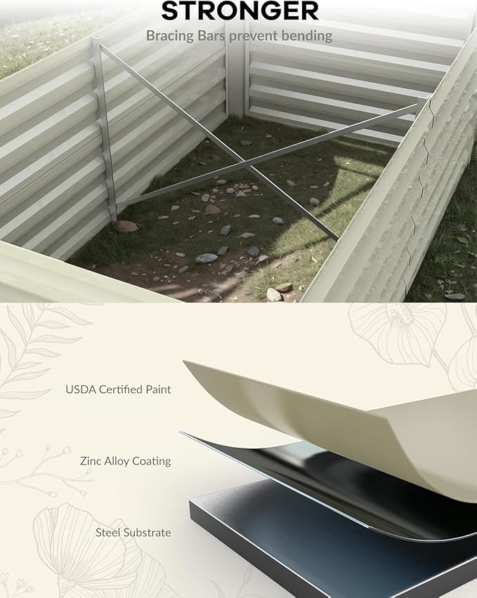 CABIHOME 2 Pcs 8x4x2 Ft Galvanized Raised Garden Bed, Deep Root Planter Box for Vegetables, Flowers, Herbs- Large Metal Raised Garden Bed Kit for Outdoor Use, Beige