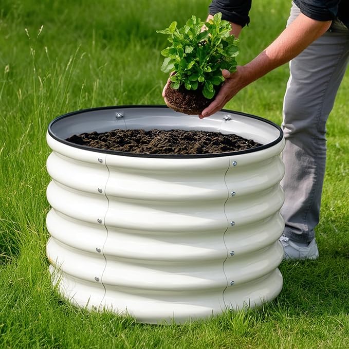 SnugNiture Raised Garden Bed, 2 PCS 2×2×1.5ft Round Galvanized Outdoor Planter Box, 17" Tall Deep Metal Garden Bed Kit for Planting Vegetables, Fruits, Flowers, White