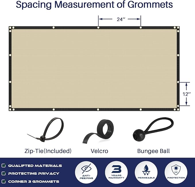 Windscreen4less Privacy Fence Screen Heavy Duty Windscreen Fencing Mesh Fabric Shade Net Cover with Brass Grommtes for Outdoor Wall Garden Yard Pool Deck, 6'x50' Beige