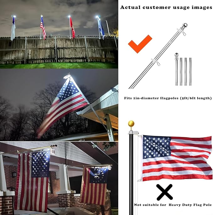 Solar Flag Pole Light, Bright White 6000k Flagpole Light Upgrade Solar Powered for 5ft 6ft Flag Pole, Outdoor Dusk to Dawn Led Solar Lights, Outside House Garden Yard American Flags Decor,Black