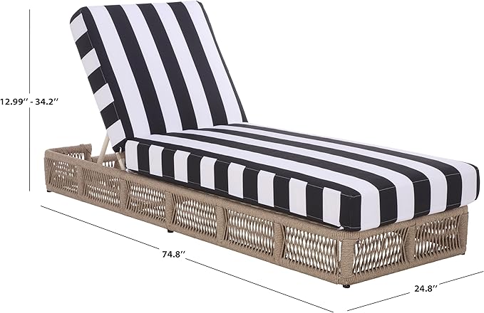 SAFAVIEH Outdoor Patio Furniture Collection - Gillian Heather Tan Rope Daybed, Black Stripe Cushion, Coastal Sunlounger, Fully Assembled (PAT7527E)