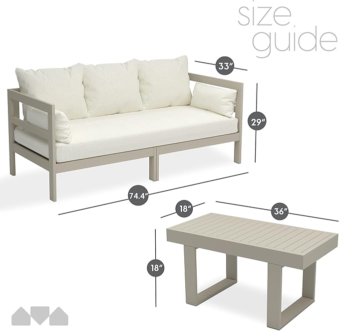 Milliard Outdoor Sofa Patio Furniture Set, Modern Wood Couch with Cushions and Coffee Table, 74 Inch (Grey)