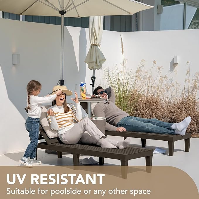 Devoko Outdoor Chaise Lounge Chair Set of 4 for Outside Pool Patio, Adjustable Waterproof Easy Assembly Chaise Lounge Outdoor (Deep Brown, Set of 4)