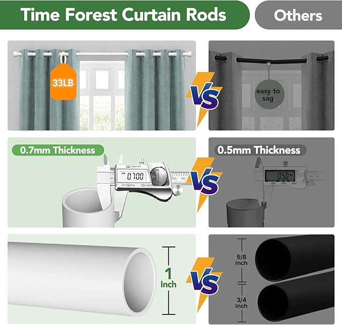 Curtain Rods for Windows 48 to 84, 1 Inch Adjustable White Heavy Duty Long Curtain Rod, Modern Style Indoor Outdoor Window Drapery Rods with End Caps, Size 32" - 90"