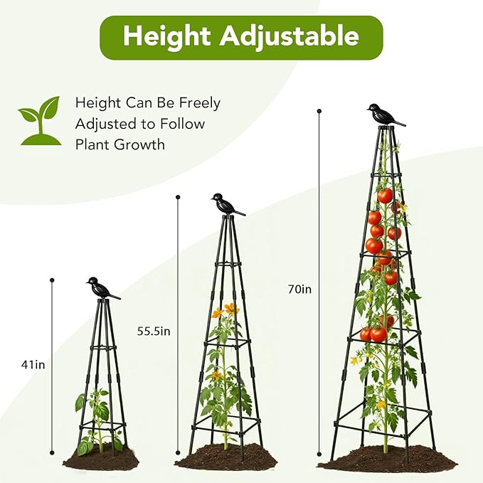 2 Pack Garden Trellis for Climbing Plants Outdoors, 70inch Tower Obelisk Trellis for Potted Climbing Plants, Plant Support for Potted Flowers, Roses, Tomatoes, Cucumbers & Vegetables