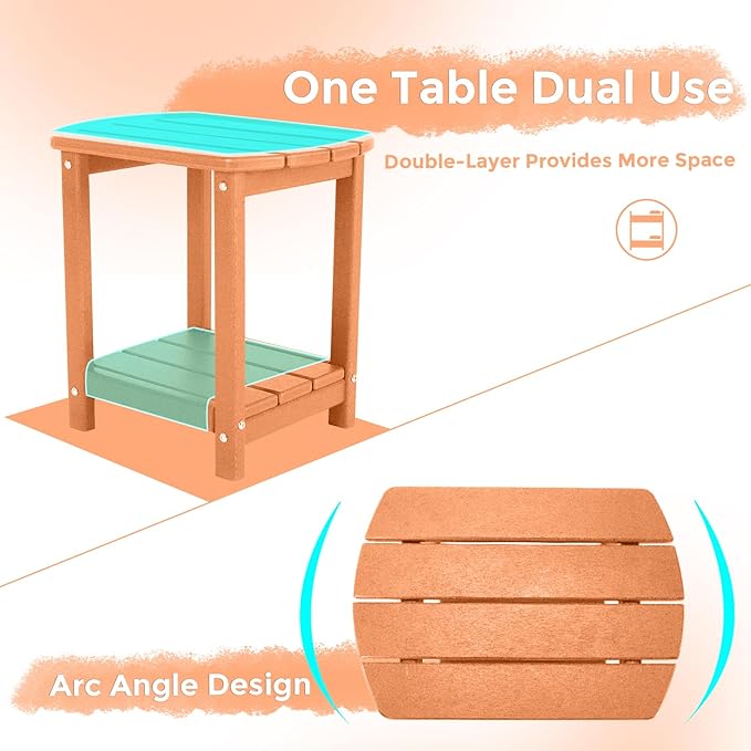 Adirondack Square Outdoor Side Table,2-Tier Storage Patio Side Table, HDPE End Tables for Backyard Pool Porch Garden Lawn