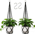 YIBOT Macrame Plant Hanger Indoor Set of 2 with 2 S Hooks, Indoor Outdoor Hanging Planter for Plants Holder with Decorative No Tassels, Boho Home Decor, 35 Inch, Black (Pots Not Included)
