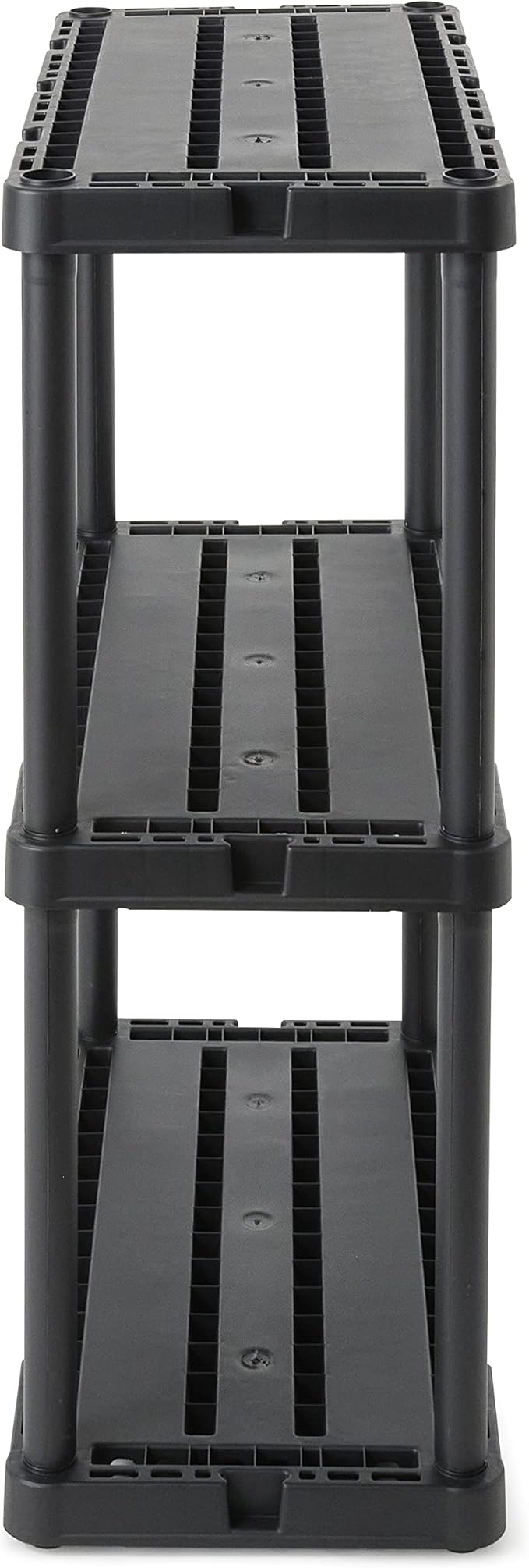 Gracious Living 4 Pack Light Duty Storage Shelves, Knect-A-Shelf 3-Shelf Ventilated Shelving Rack Organizer for Home, Garage, Basement, Laundry, Black