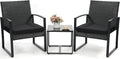 3 Piece Wicker Patio Bistro Set, Rattan Conversation Set with Coffee Table, for Balcony, Porch, Garden, Yard, Poolside, Black Frame with Black Cushion