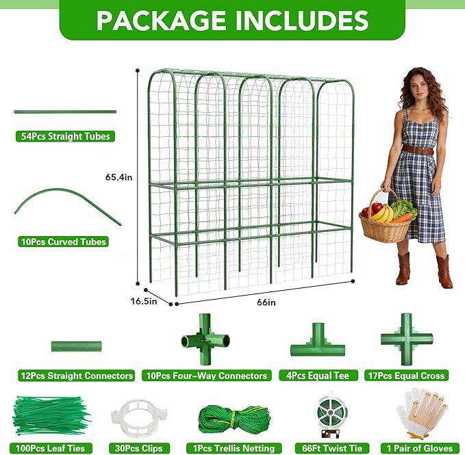65" Tall Cucumber Trellis for Raised Bed, Garden Trellis for Climbing Plants Outdoor, U-Shape Metal Arch Vegetables Trellis Plant Support for Zucchini Squash Vines