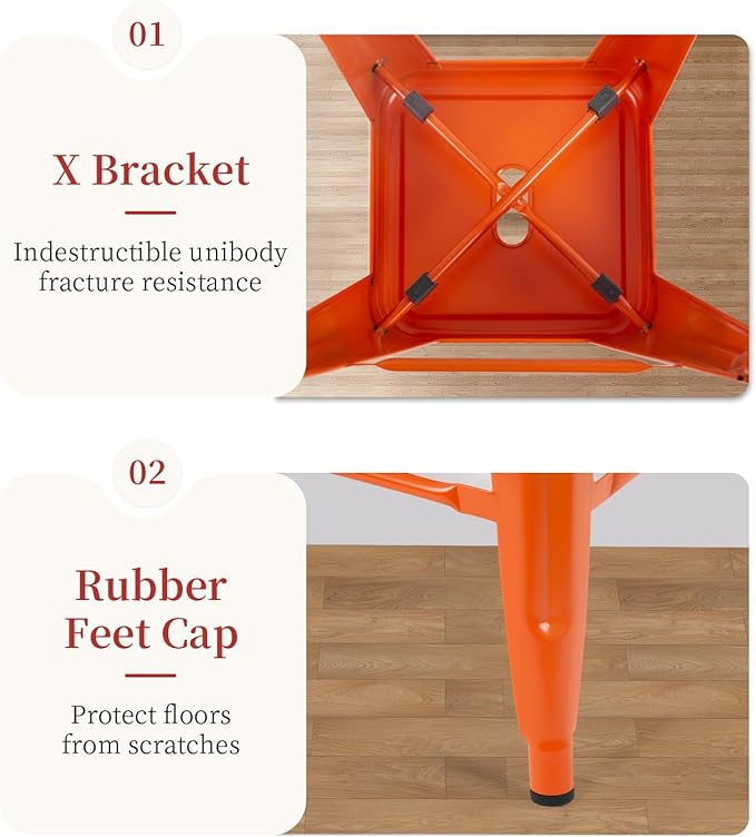 FDW Metal Bar Stools Set of 4 Counter Height Bar Stools 24 Inches Industrial Bar Chairs Patio Stool Stackable Backless Stool Indoor Outdoor Metal Kitchen Stools Bar Chairs (Orange, 24")