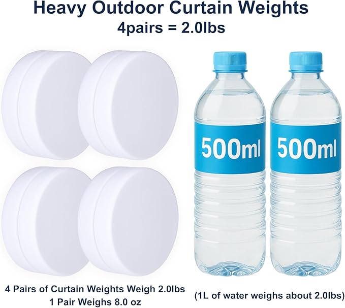2LB Heavy Duty Outdoor Curtain Weights, Strong Magnetic Gazebo Curtain Weights, Rubber Covered Waterproof Drapery Weight, Prevent Curtain Liner from Blowing Around, White, 4 Pairs