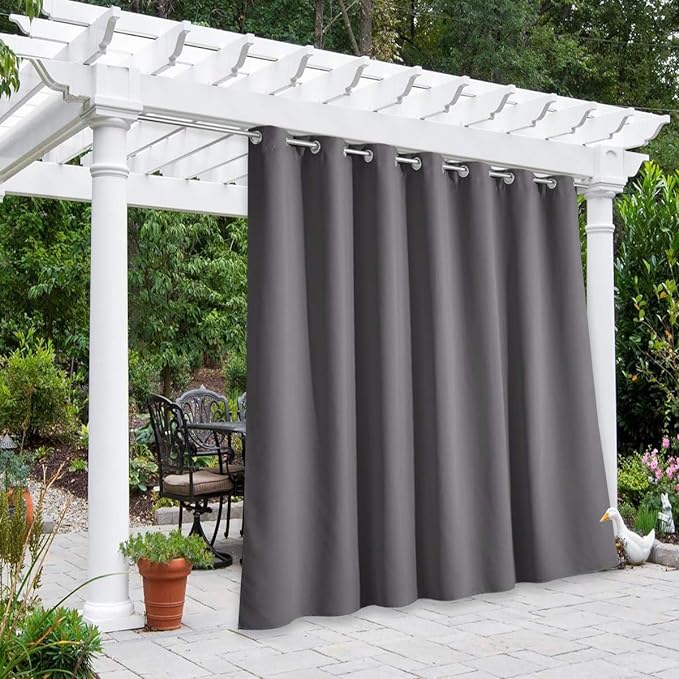 NICETOWN Outdoor Curtain for Patio Waterproof 100'' Width, Patio Privacy Panels Extra Wide for Shade and Rain Outside Light Blocking Drape for Gazebo/Porch, Grey, 1 Panel, W100 x L95