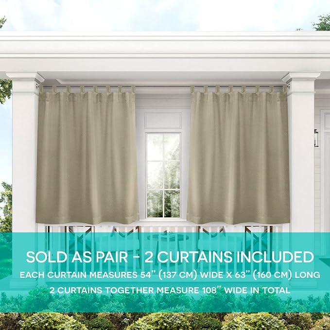 Exclusive Home Cabana Solid Indoor/Outdoor Light Filtering Hook-and-Loop Tab Top Curtain Panel Pair, 54"x63", Taupe