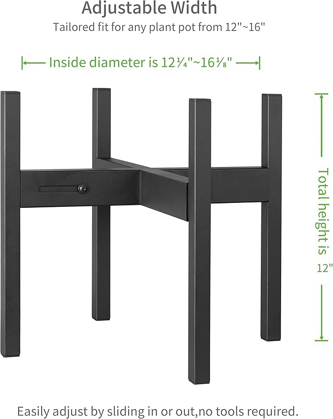 FaithLand Plant Stand, Adjustable Size Fits 12 13 14 15 16 Inches Large Plant Pot, Metal Planter Stand, Mid Century Expandable Plant Holder Indoor Outdoor, Adjustable Width: 12”-16.1” - Easy Assembly