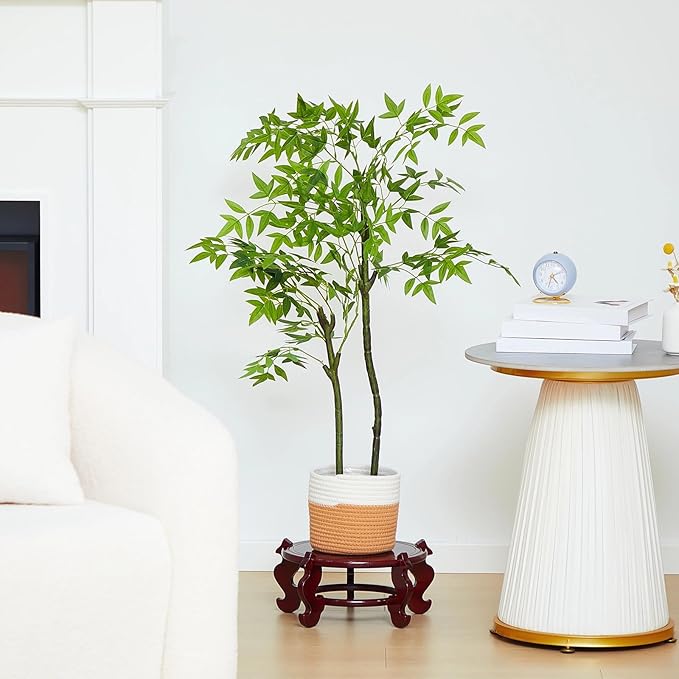 Geetery 2 Pcs 4 to 12 in Wooden Plant Stands Indoor Chinese Oriental Plant Stand for Vase Fishbowl Flower Pot Lamp Redwood Base Vintage Display Rack Decor(12 Inch)