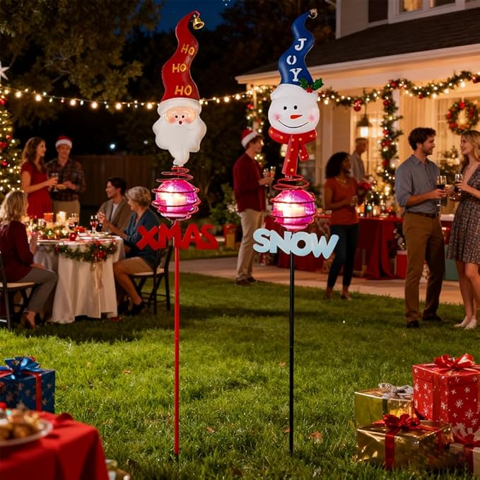 Christmas Solar Garden Stake Lights,2 Pack Snowman＆Santa Claus Xmas Pathways Lights,Solar Christmas Decorations for Outside Lawn Patio Landscape