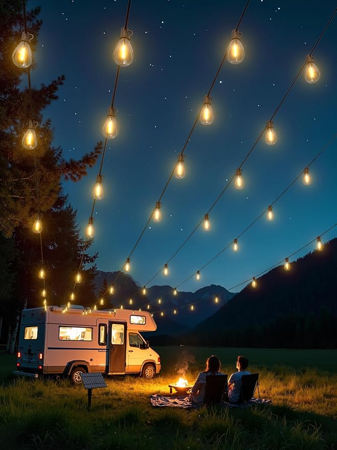 luckystyle 200FT Solar String Lights Outdoor Waterproof 2200K with Remote & USB Charging, 72+4 LED Shatterproof Bulbs, Dimmable & Timable, 3 Light Modes, Long Last for Garden,Patio, Backyard, Camping