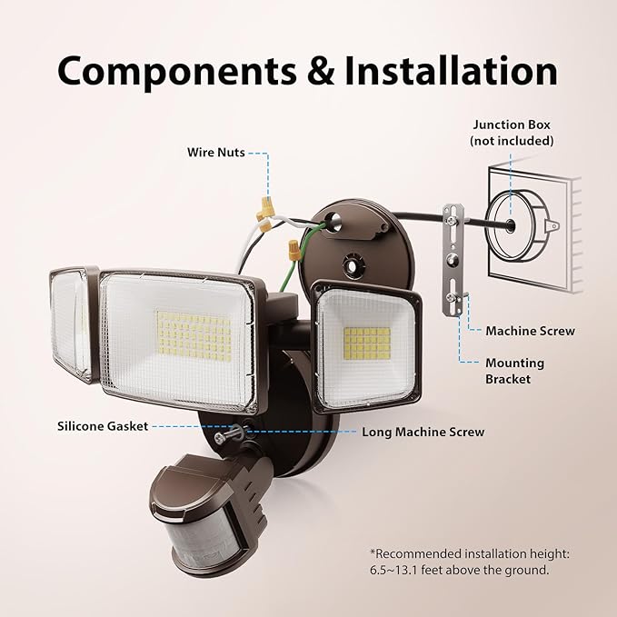 Onforu 100W LED Motion Sensor Outdoor Lights, Dusk to Dawn Flood Light Outdoor Motion Sensor, Hardwired Security Lights Floodlights Outside 11000LM 6500K Daylight IP65 Waterproof (Brown)