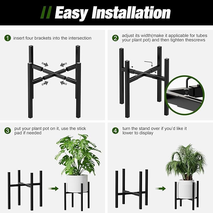 Urban Deco Adjustable Metal Plant Stand Outdoor & Indoor Planter With Stand Fits for 8-14 Inch Plant Holder Mid Century Modern Flower Stand Corner Outdoor Plant Stands for Patio (8-14inch 2PK)