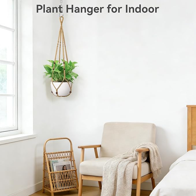 USLAI Macrame Plant Hanger Indoor Outdoor, Fits 4 to 15 Inch Pots, Strong Hanging Planter Holder, Boho Home Decor, 35 Inch, Brown, Set of 2 (POTS NOT Included)