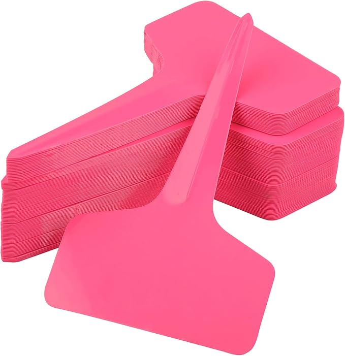Pink Plant labels,100 Pcs 6 x10cm Plastic Plant T-Type Tags Nursery Garden Labels