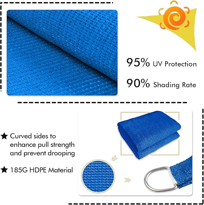 KANAGAWA Sun Shade Sail 7'x13' Blue Rectangle UV Block Canopy Awning Shelter Fabric Cloth Screen for Outdoor Patio Garden Backyard